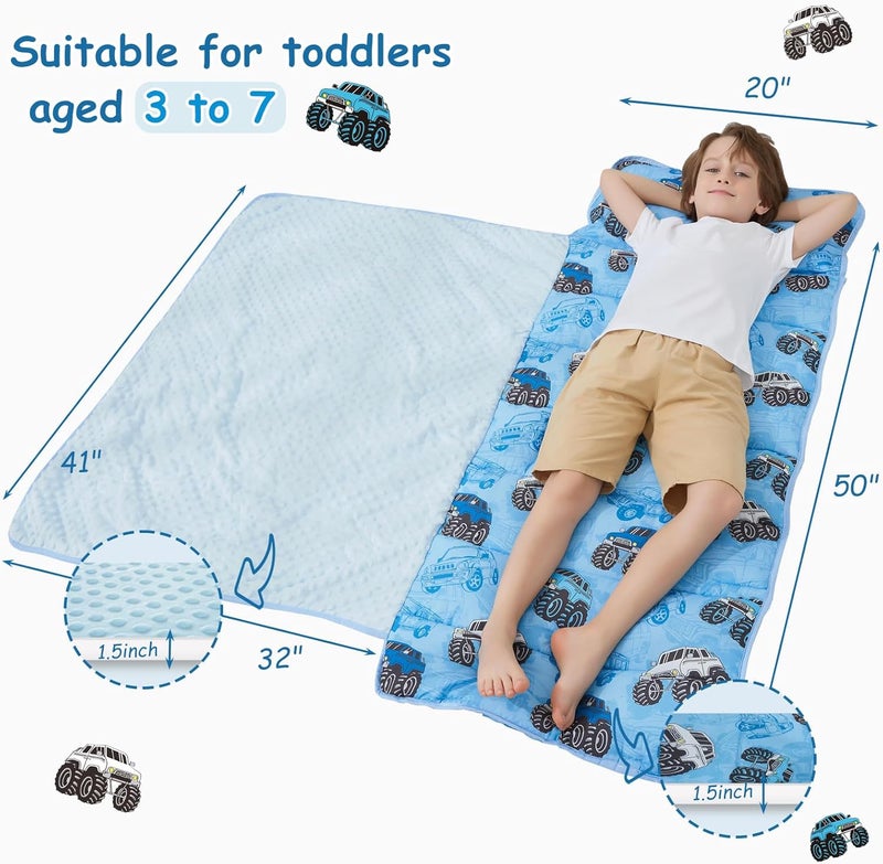 softan Toddler Nap Mat with Pillow and Blanket, Extra Large Rolled Napping Mats,Toddler Sleeping Bag for Daycare,Kids Sleeping Bags for Sleepover,Toddler Sleeping Bag Camping - Image 3